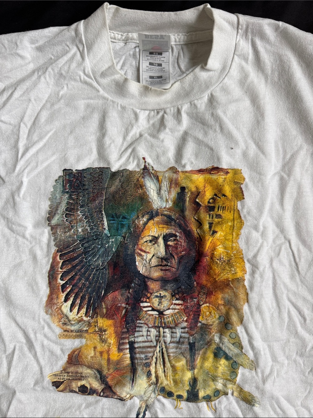 90s White Graphic Native Art T-Shirt - White